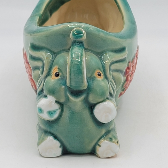 Green Elephant Feng Shui Prosperity Planter Celadon Glazed Vintage Ceramic - Picture 5 of 16